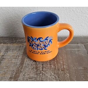 Rainforest Cafe Coffee Mug Orange Blue 1999 Vintage Logo Souvenir Tropical